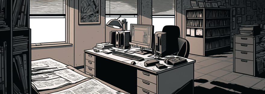 Ein leeres Büro, animiert durch Bildgenerator Midjourney
